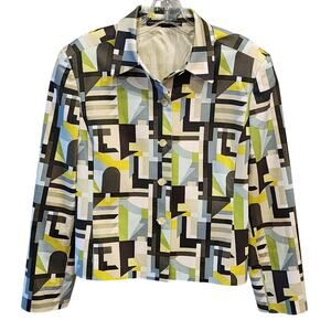 Ellen Tracy Geometric Cotton Blazer sz 14 Chartreuse Lightweight Career Summer